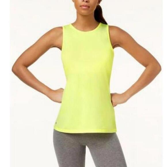 Ideology Women's Neon Yellow Dry-Fit Workout Tank Top with Keyhole-Back - Picture 3 of 7